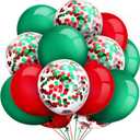 80 Pieces Christmas Balloons Set Confetti Latex 12 Inch Decorative Balloons for Christmas Birthday Baby Shower Wedding Supplies, Red and Green
