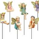 Fairy Garden Vintage Resin Fairy Figurines for Outdoor Garden Yard Lawn Supplies Home Decor Set of 6 (Green)