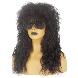 80s Costumes for Men and Women 80s Rock Long Black Mullet Wig Halloween Costume Mens Wigs Long Curly Party Funny Wig