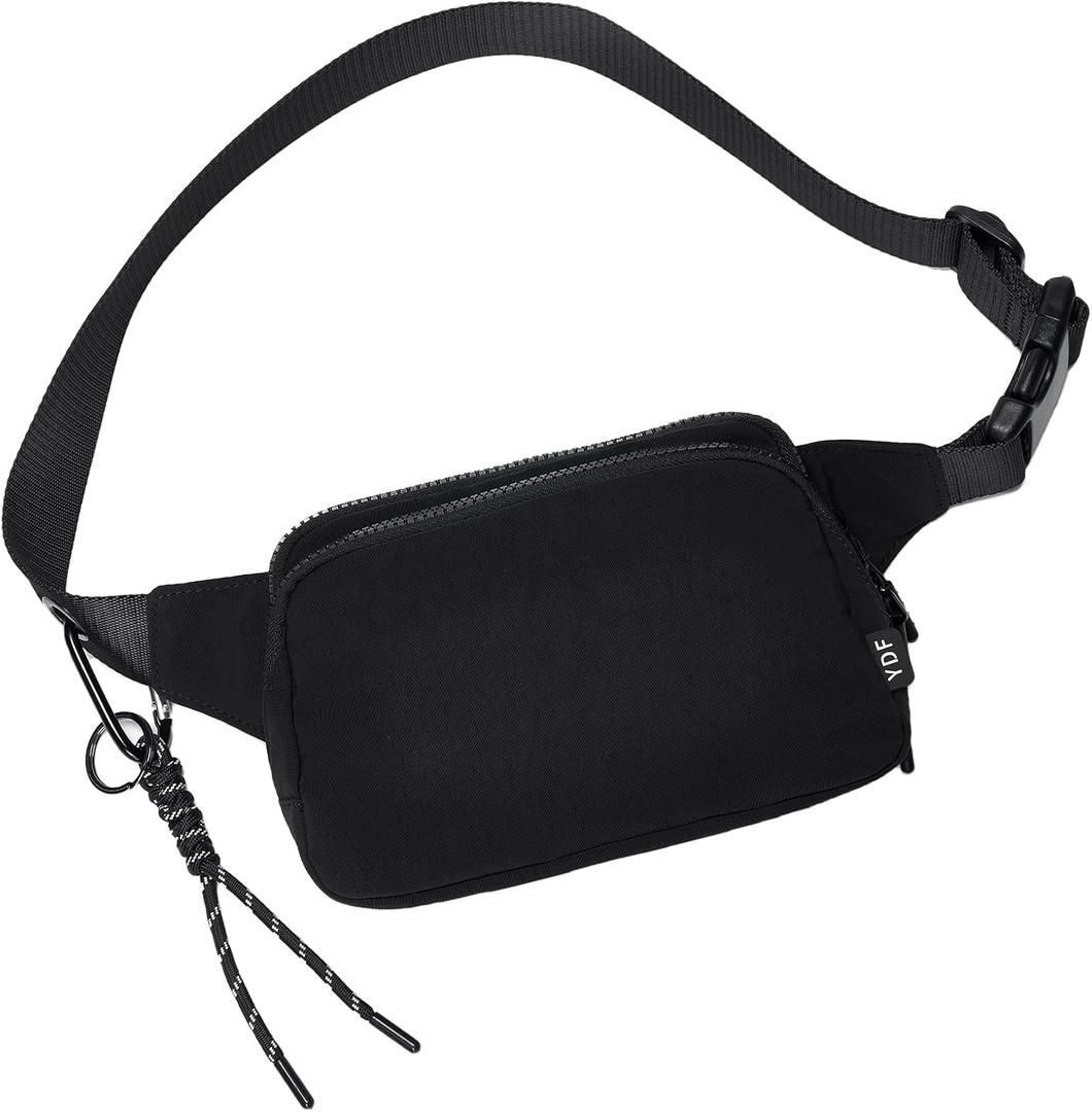 YDF Large Fanny Pack for Men & Women, 2L Waterproof Nylon Waist Bag with Extender Strap, Crossbody Hip Bum Bag with 4 Card Slots for Travel Hiking Running (Black)