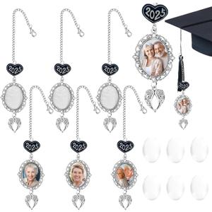 6 Pcs Personalized Memorial Graduation Cap Photo Charm Class of 2025 Tassel Charms DIY Custom Graduate Gifts for Ceremony Picture Decoration, Congratulations Gift, Grad Cap Decorations