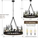 Rustic Chandeliers for Dining Room, Black Wagon Wheel Chandelier, Rustic Pendant Lights with Bear and Deer Design, 30''W Farmhouse Chandeliers for Living Room, Bedroom, Hallway, Entryway