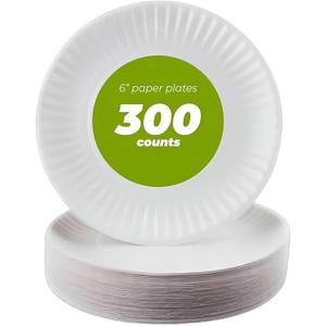 6" Paper Plates Uncoated, Disposable Dessert Plates for Everyday Use, White, Pack of 300ct