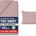 LANE LINEN Twin XL Fitted Sheet, 100% Organic Cotton 2-Piece Set (1 Fitted Sheet, 1 Pillowcase), Percale Weave, Bottom Sheet, Soft, Breathable, Fits Mattress Upto 15" Deep - Lilac (No Flat Sheet)