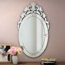 KOHROS Oval Bathroom Mirror 42" x 24" Venetian Mirror with Top Crown Floral Etched Frameless Decorative Wall Mirror for Vanity Bathroom Bedroom Living Room
