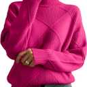 Womens Turtleneck Oversized Cable Knit Sweaters 2025 Fall Winter Trendy Work Casual Pullover Cozy Warm Long Sleeve Knit Tops (Medium, Hot Pink)