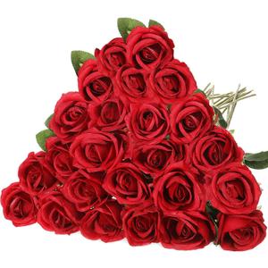 Hotop 20 Pcs Artificial Rose Flowers with Long Stem, Real Lifelike Silk Realistic Plastic Bouquet Roses Bulk for Home Decor Bridal Wedding Party Table Center pieces Decorations (Red)