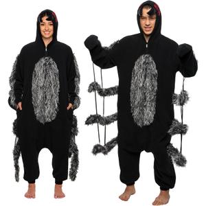 FUNZIEZ! Adult Black Widow Spider Costume -Furry Tarantula Pj's (Black, Medium)