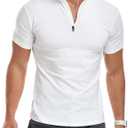 YTD Men's Long/Short Sleeve Polo Shirts Quarter-Zip Casual Slim Fit Mock Neck Basic Designed Cotton Shirts (Large, A1-white)