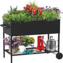 JWPEHOE 34 × 15 × 31 Inches Raised Garden Bed with Legs/Storage Shelf, Mobile Planter Box for Outdoor Plants, Elevated Garden Bed for Backyard, Balcony, Black