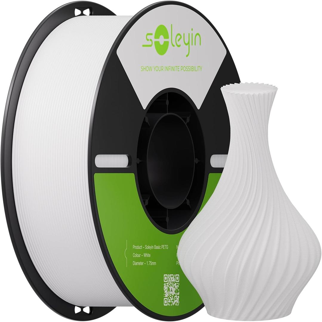 PETG 3D Printer Filament 1.75mm, Neatly Wound Strong Toughness Filament, Smooth Glossy Finish, 1 kg Spool(2.2lbs) Dimensional Accuracy +/- 0.02mm, Fit Most FDM Printers (White)