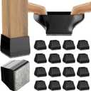 16 Pcs Square Chair Leg Protectors, Caps for Wood & Hardwood Floors, Black