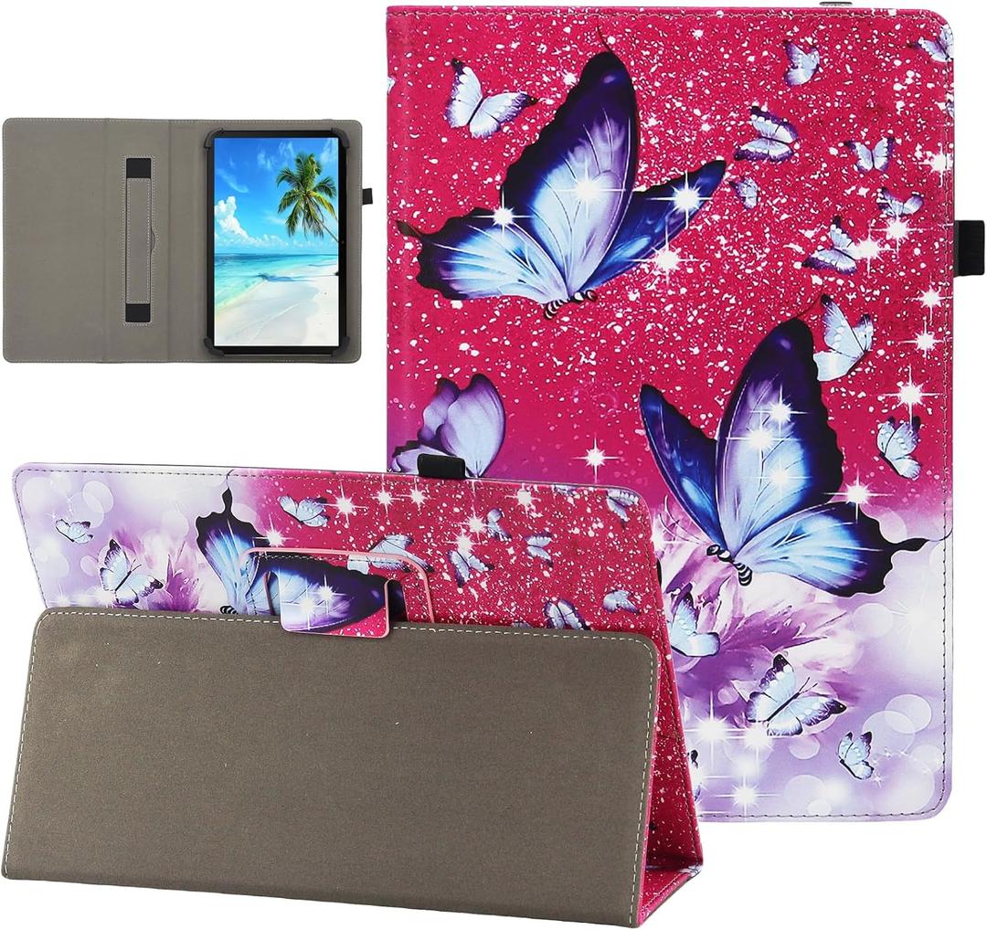 Universal 8 9 Inch Android Tablet Case, Dluggs Slim Folding Stand Folio Leather Case Cover for 8.0-9.0 Inch Tablet with Hand Strap, Pink Butterfly