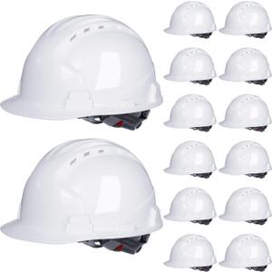 Leumoi 14 Pieces 4 Pt. Suspension Hard Hat Bulk Safety Helmets ABS Construction Hardhats Adjustable Ratchet Hard Hats with Vents and Cotton Brow Pad for Men Work Head Protection Supplies (white)