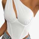 Avanova Women One Shoulder Mesh Corset Tops Cutout Boned Bustier Sexy Night Out Party Crop Top White Medium (White, M)