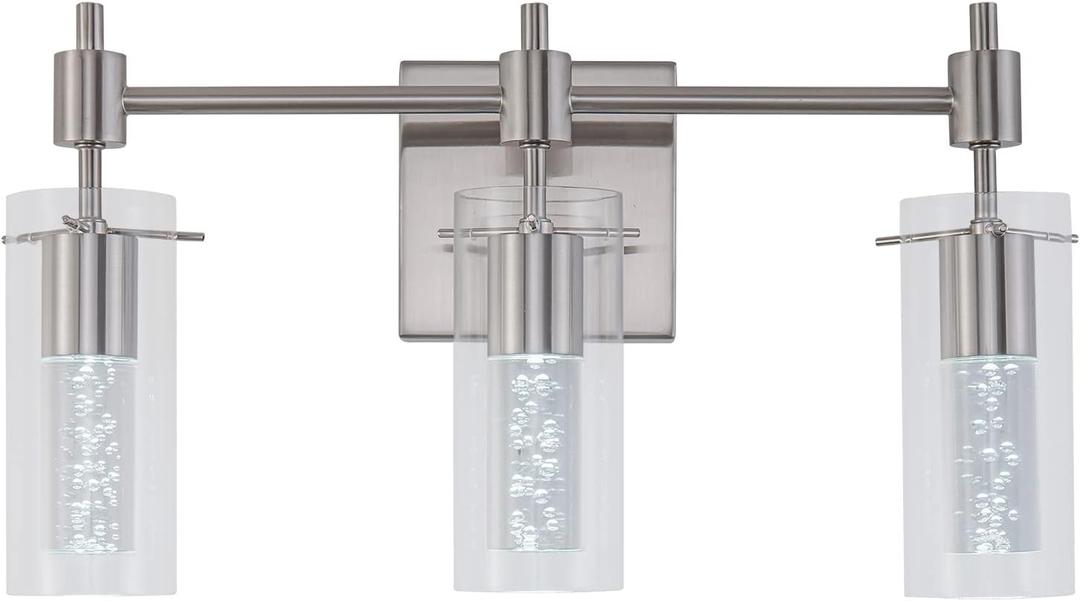 LED Vanity Lights for Bathroom,24" Modern Bathroom Light Fixtures,3-Light Brushed Nickel Bathroom Vanity Light with Crystal Bubble Glass&Clear Glass Shade,Bathroom Lighting Fixtures Over Mirror