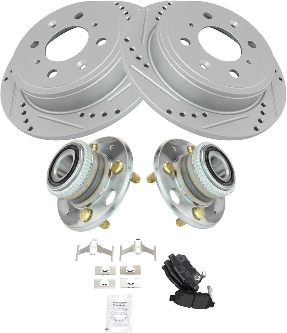 TRQ Rear Brake Pad and Rotor Set Semi Metallic Coated Drilled Slotted Rotors Compatible with 1990-2001 Acura Integra 1992-2000 Honda Civic 1995-1997 Civic del Sol