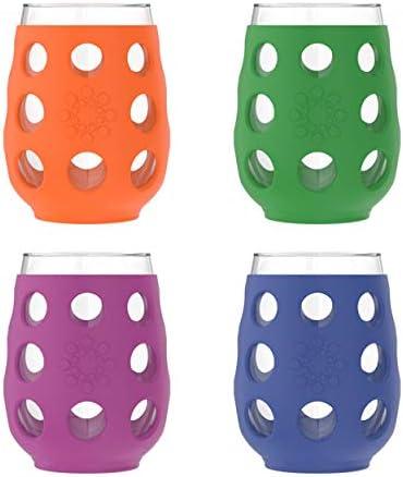 Lifefactory Glass with Protective Silicone Sleeve, 2 count (Pack of 1), Orange, Cobalt, Grass Green and Huckleberry