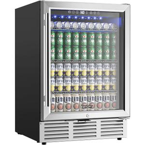 EUHOMY 24 Inch Beverage Refrigerator, 180 Can Built-in Beverage Cooler, Under Counter Beer Fridge with Glass Door for Soda, Water, - For Kitchen, Bar or Office