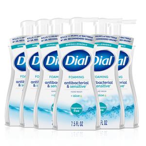 Dial Antibacterial Defense Foaming Hand Soap + Aloe, Fragrance Free, 7.5 Fl Oz (Pack of 4), DermatologistTested Hand Wash, Gentle on Skin