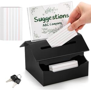 Kingrol Lockable Donation Box with Sign Holder and 100 Free Cards, Black Acrylic Suggestion Box for Fundraising, Voting, Office, Schools and Businesses