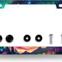 Beautiful Aurora Night Sky License Plate Frame Galaxy Forest License Plate Stainless Steel Colorful License Plate Frame Cars Auto Parts Decoration with Screws Funny License Plate Holder 12 x 6 Inch