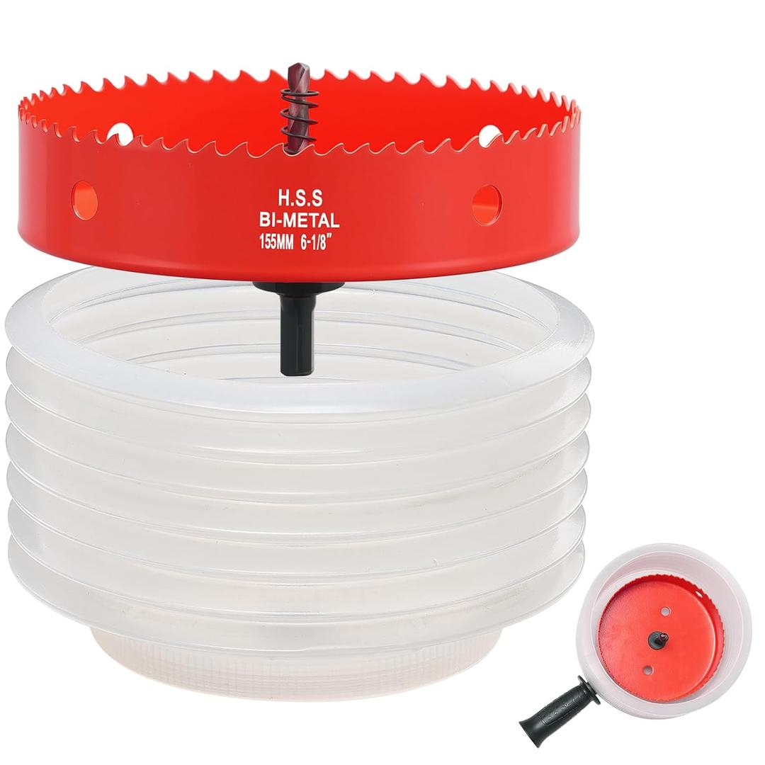 6-1/8 Inch Hole Saw with Dust Bowl, 6.1 Hole Saw for Recessed Lights, Hole Cutter for Led Recessed Lighting, Wood and Drywall, Red