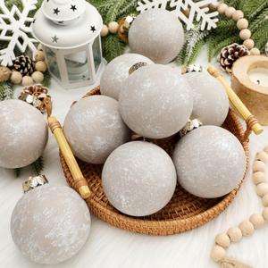 Yunlly 12 Pcs Large Neutral Textured Christmas Ball Ornaments 3.15 Inch Vintage Rustic White Ivory Xmas Bulbs Ornaments Shatterproof Farmhouse Modern Christmas Home Decor for Tree Holiday Decor