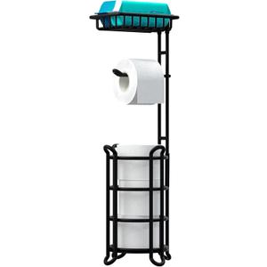 TreeLen Toilet Paper Holder Stand Tissue Paper Roll Dispenser with Shelf for Bathroom Storage Holds Reserve Mega Rolls-Matte Black (24")