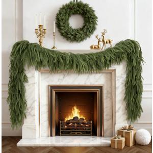 OULONGER 2PCS 6FT Artificial Christmas Norfolk Pine Garlands, Christma Real Touch Winter Pine Garland, Greenery Garland for Table Wall Fireplace Mantle Outdoor Christmas Decoration