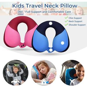 COOLBEBE Kids Travel Neck Pillow 2PCS Softly Double Support Neck Pillow for Car & Airplane, Traveling Gifts for Toddler & Children(Blue & Pink)