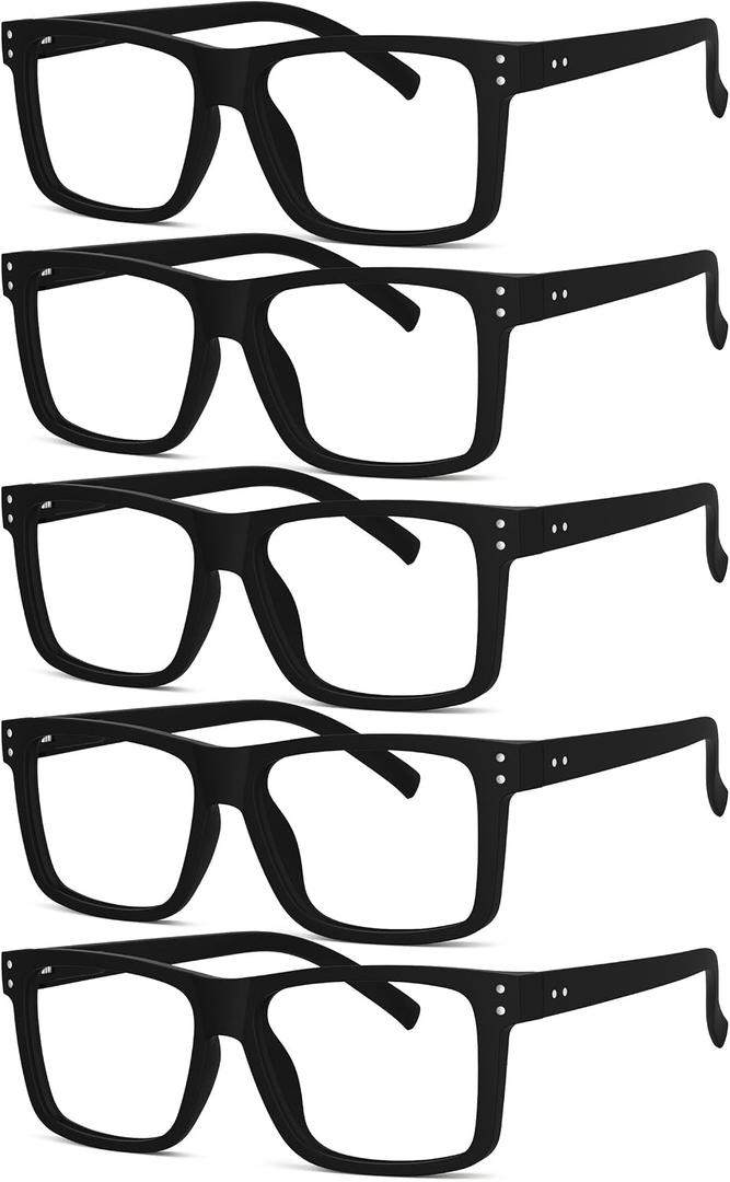 Eyekepper 5-pack Oversized Reading Glasses Square Large Frame Readers for Men and Women - Black +1.25