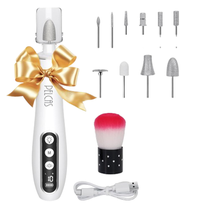PELCAS Cordless Nail Drill, 10 Speeds Professional Electric Nail File with LED Light Portable Electric Toenail Files with LCD Screen for Thick Nails, Acrylic Nails, Polishing, Nail Art (White)