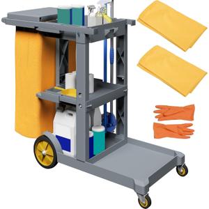 YITAHOME Janitorial Cart, Cleaning Carts on Wheels, 3-Shelf Commercial Traditional Plastic Housekeeping Cart, with 2 Yellow 25 Gallon Vinyl Bag and Pair of Rubber Gloves, Gray YITAHOME Janitorial Cart, Cleaning Carts on Wheels, 3-Shelf Commercial Traditional Plastic Housekeeping Cart, with 2 Yellow 25 Gallon Vinyl Bag and Pair of Rubber Gloves, Gray