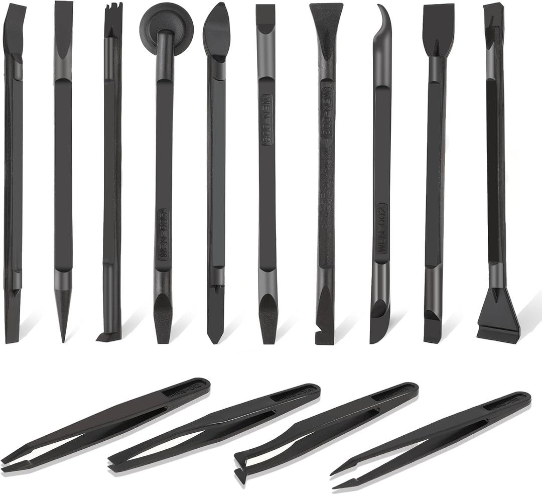 14 Pcs Plastic Crevice Cleaning Tool Car Detailing Spatula Set Black Scraper Tool Non-scratch Small Putty Knife Anti-static Tweezers for Tight Spaces