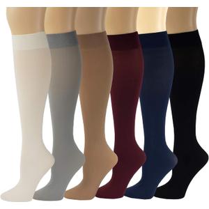 SUMONA 6 Pairs Women Opaque Stretchy Spandex Knee High Trouser Socks (9-11)