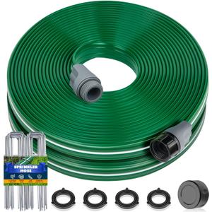 Jin&Bao Sprinkler Hose with Holes 50FT, Heavy Duty Watering Garden Hose, High-Efficiency Sprinklers System for Lawn and Garden with Staples