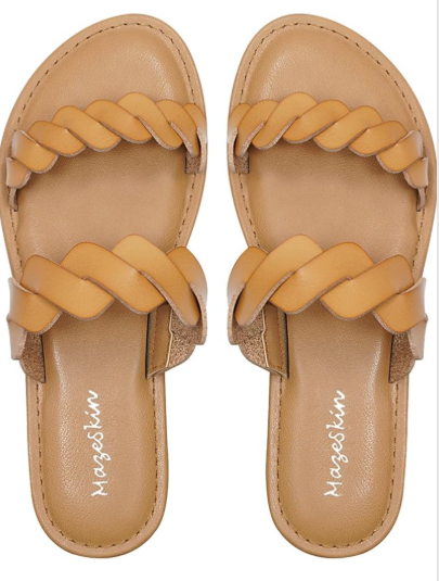mazeskin Women's Memory Foam Two Braid Band Comfortable Summer Flat Slide Sandals
9