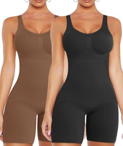 VVX Shorts Bodysuit for Women Tummy Control Shapewear Seamless Sexy Butt Lifting Workout Bodycon One Piece Short Jumpsuit, M/L