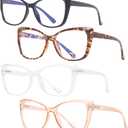 4 Pack Cat-Eye Oversized Reading Glasses for Women Men, Lightweight Large Readers Trendy Eyeglasses +2.00 (4 Pack (Black+tortoise+transparent+champagne))