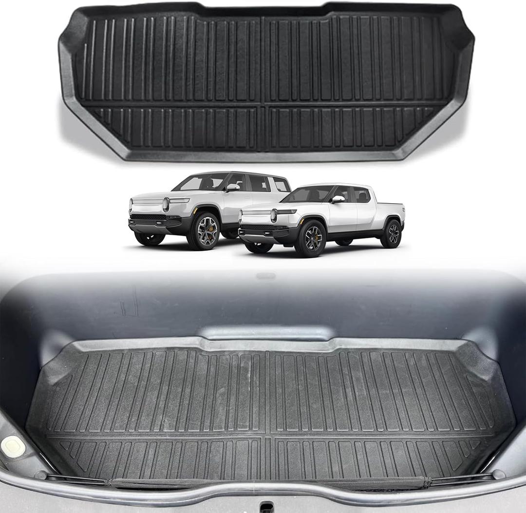 BestEvMod for Rivian R1T R1S All-Weather Front Trunk Mat TPE Material Rubber Cargo Liner Compatible with Rivian R1T R1S 2022 2023 2024 Accessories (Upper Layer)