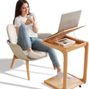 Wooden C-Shaped End Table,Couch Table with Adjustable Desktop,Small Rolling Side Table with 2 Lockable Wheels,Small End Table for Couch, Living Room,Bedroom (Natural)