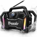 Rugged Jobsite Bluetooth Speaker 160W Peak, 120dB Loud, FM Radio, IPX6 Waterproof | 24H Battery, 28W PD Fast Charge 2.5H, Heavy Duty Portable TWS Stereo for Outdoor, Garage, Tailgating