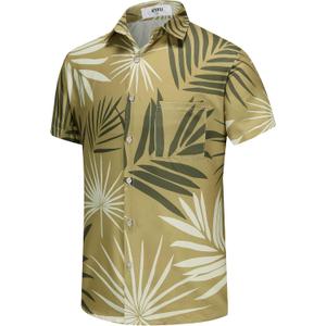 KYKU Hawaiian Shirt for Men: Tropical Summer Beach Short Sleeve Button Down Shirt with Pocket (Green, L)