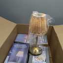 4 Pack Woven Table Lamp 12 Inch Portable Cordless Table Lamp Rechargeable Gold Bedside Light with Woven Rattan Shade for Bedroom Living Room Dining