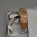 PARTY Women's Open Toe Ankle Strap Low Block Chunky Heels Sandals (5.5, White Pu B)