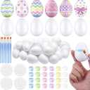 Thenshop 40 Pcs Easter Eggs DIY Kit for Painting Decorating with 24 White Pastel Foam Eggs, 4 Strips of Paint, 4 Paint Palette, 8 Brush for Basket Decorations Stuffers Spring Party