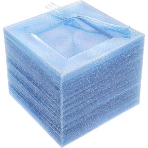 DaYammi 200 Pcs Blue Glitter Dessert Plates Including 100Pcs Appetizer Plates,100Pcs Plastic Forks,Blue Plastic Square Plate for Party,blue Disposable plates and Cake forks for Birthday Party Wedding