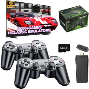 2025 Wireless Retro Gaming Console Game Stick - Plug & Play TV Game System with 20000+ Built-in Classic Games, 4K HDMI Output, 23 Emulators & Dual 2.4G Controllers (64GB Memory Card)
