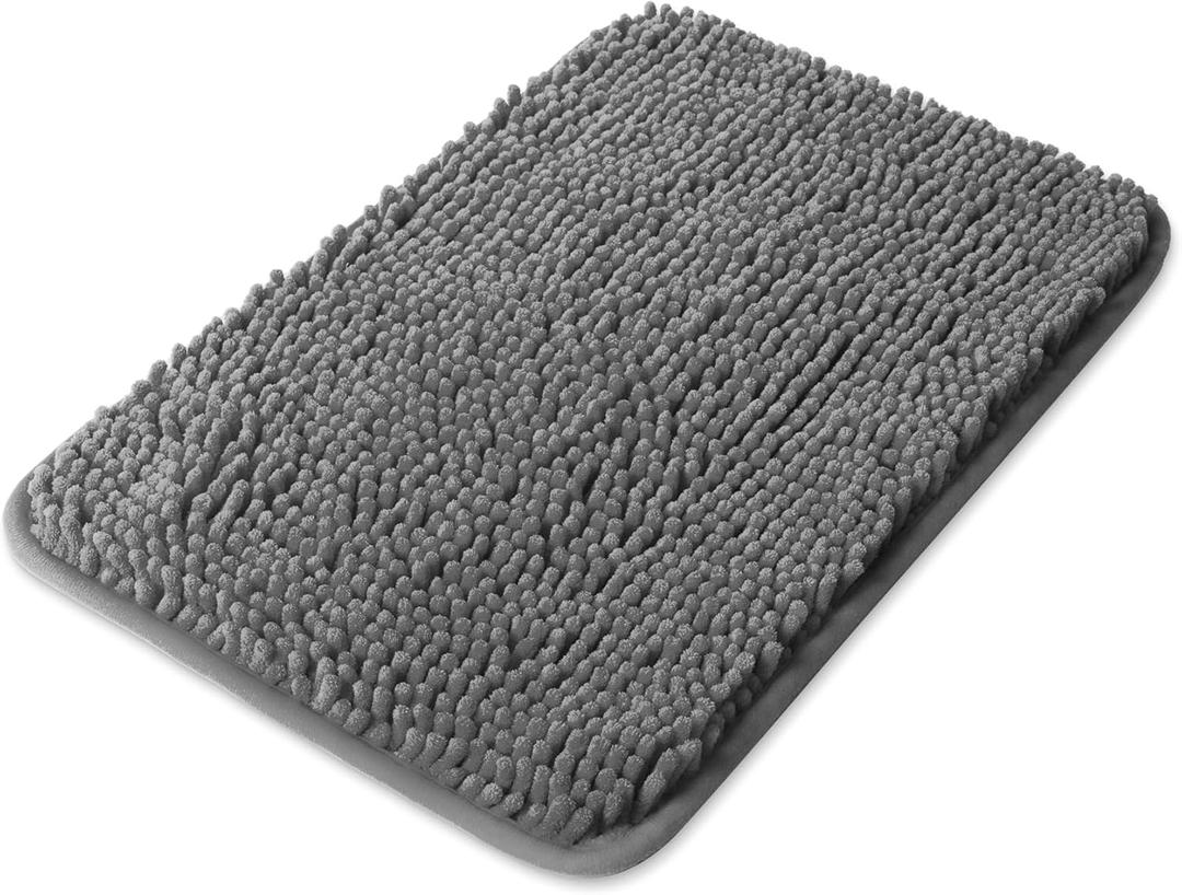 Yeaban Small Bathroom Rugs 12"x18"  Thick Chenille Bath Mats | Absorbent and Washable Bath Rug Non-Slip, Plush and Soft Rugs for Bathroom, Shower, Sink(Dark Gray)